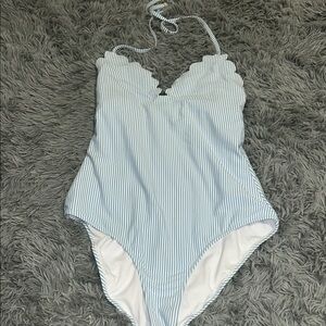 Jessica Simpson Blue and White Striped One Piece Swimsuit